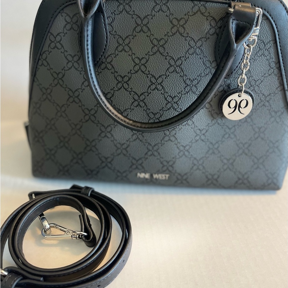 Nine West Black Satchel with Quilted Texture and Silver Hardware